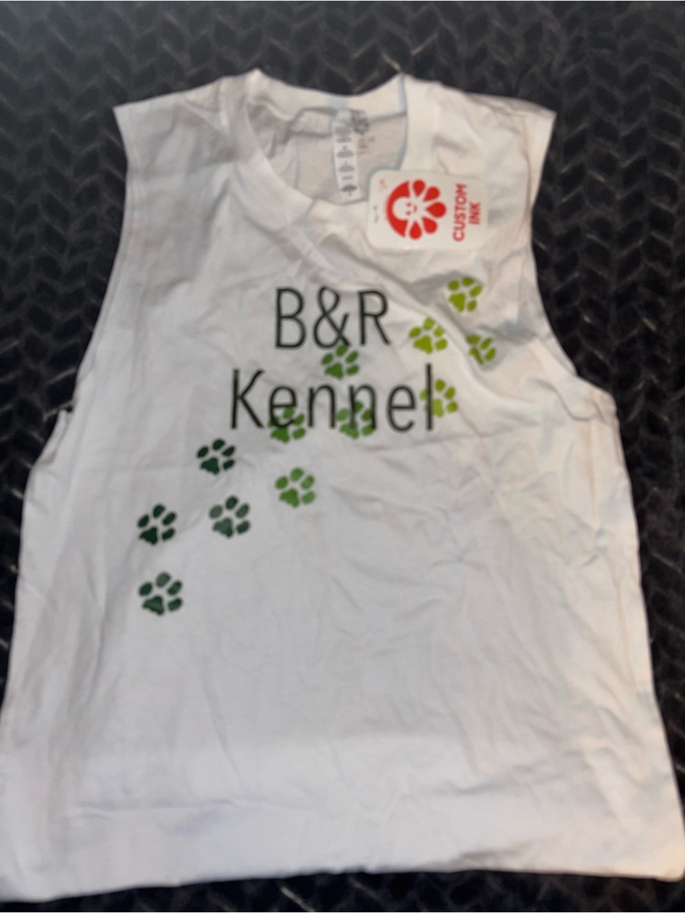 B&R Kennel White Tank Top with Green Paw Print
